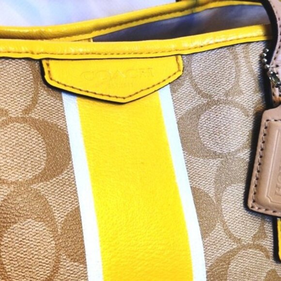 Coach Signature C Stripe Tote & Wristlet in Yellow Double Bundle, EUC - Picture 5 of 15